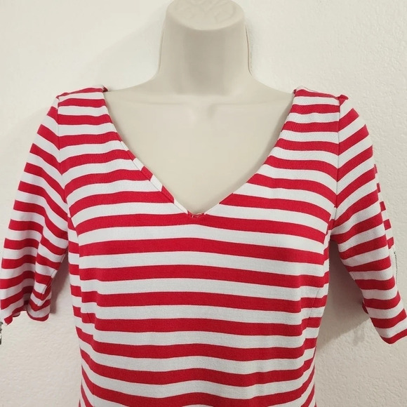 BANANA REPUBLIC Striped Zipped Back Ponte V Neck Dress Red White Size 4 - Picture 6 of 12